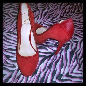 Brian Atwood leather patent red real fur pumps